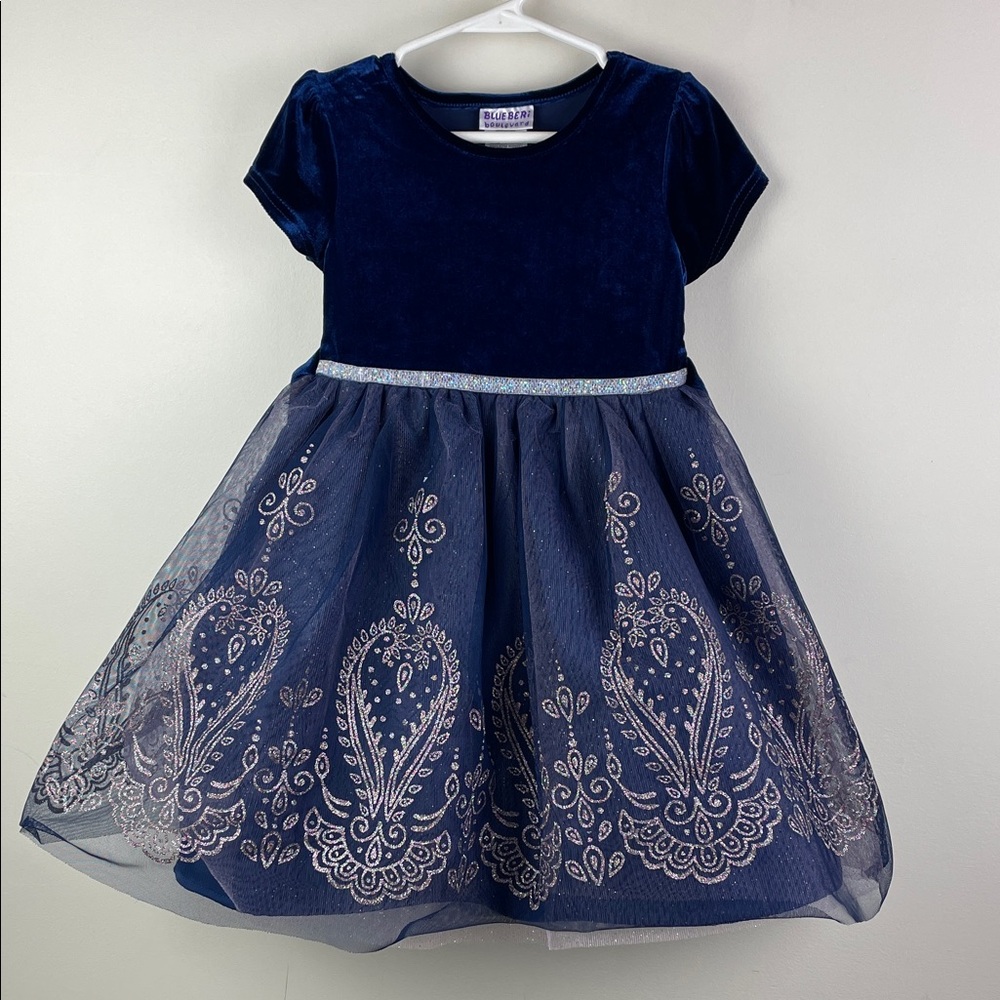 Blueberi Boulevard Blue Velvet Dress Sparkle Skirt - Picture 2 of 11